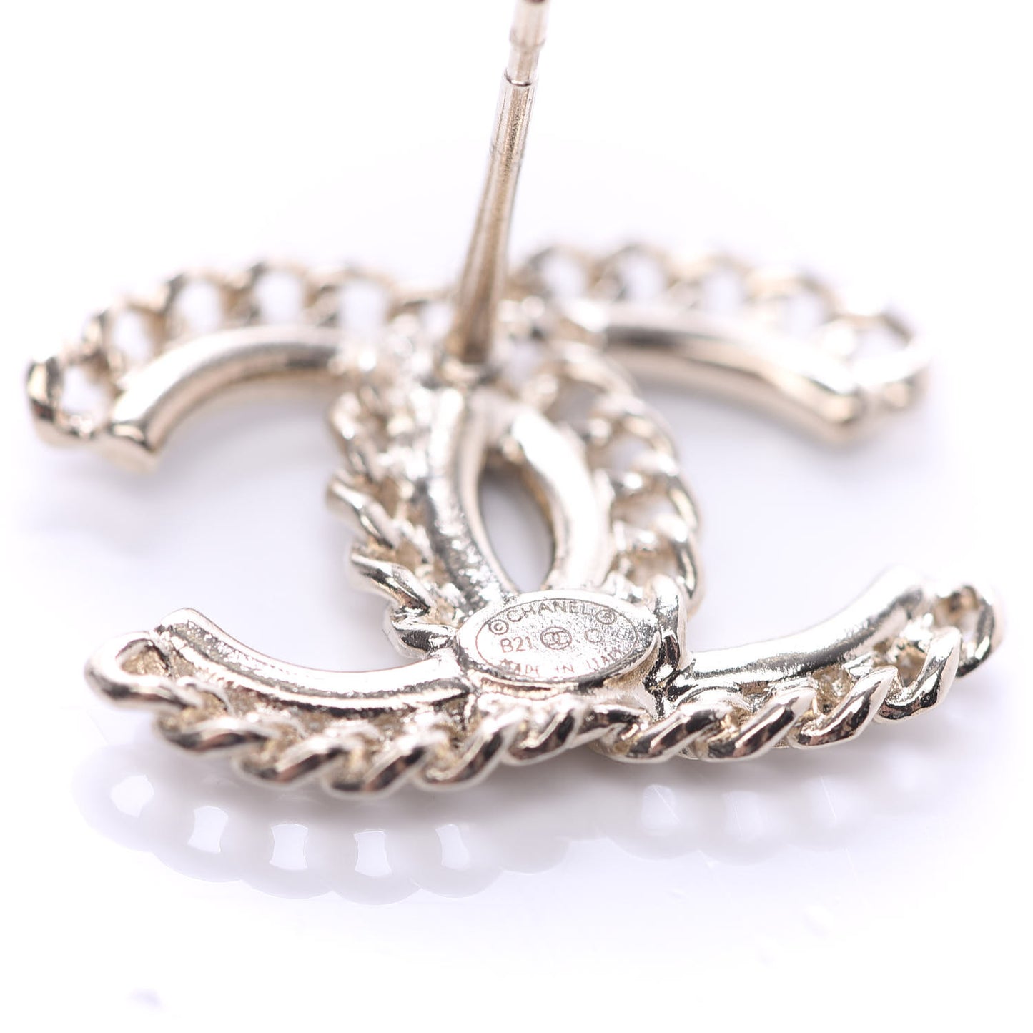 Crystal Chain CC Earrings Gold