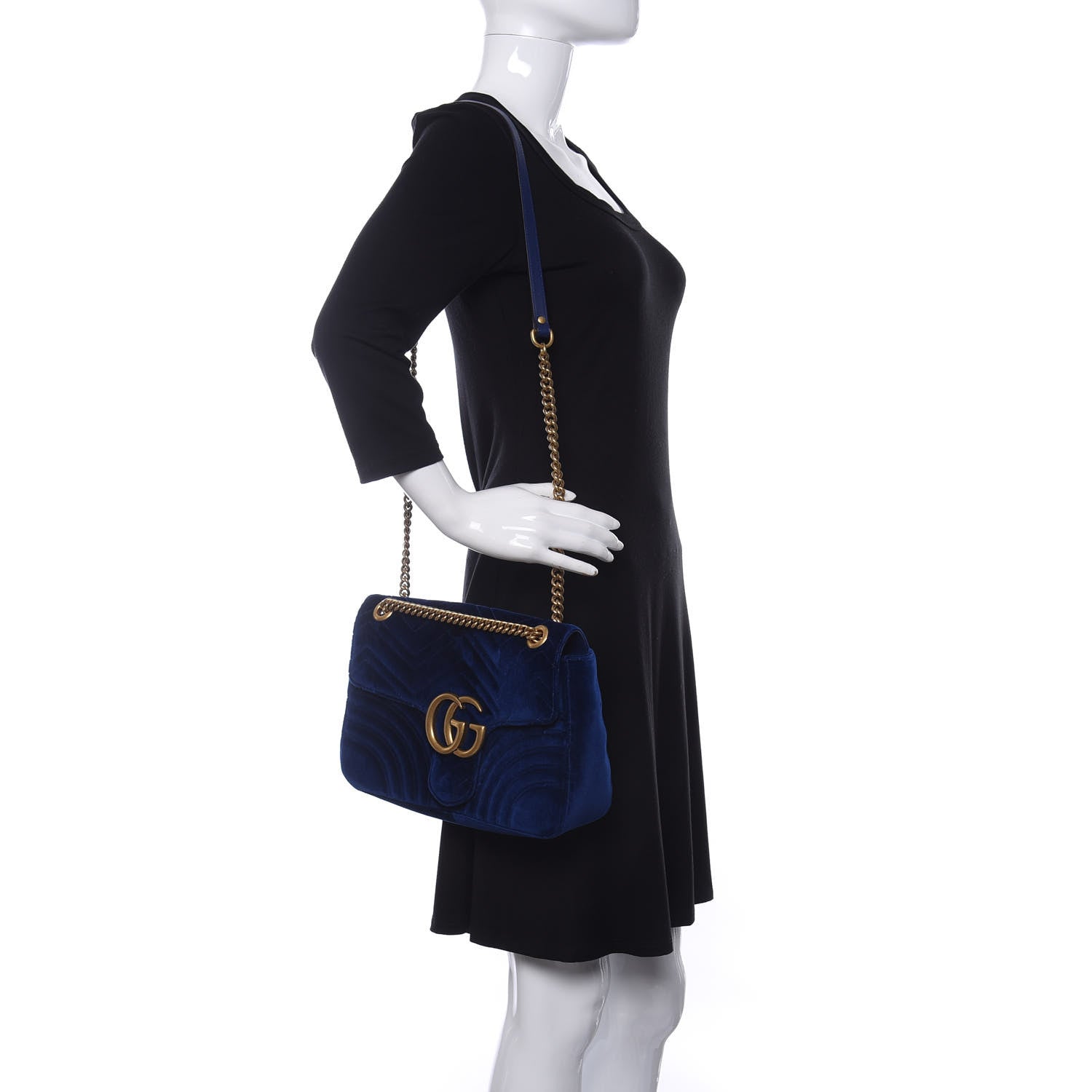 Gucci Velvet Matelasse Medium GG Marmont Shoulder Bag Cobalt Blue 2 of 9