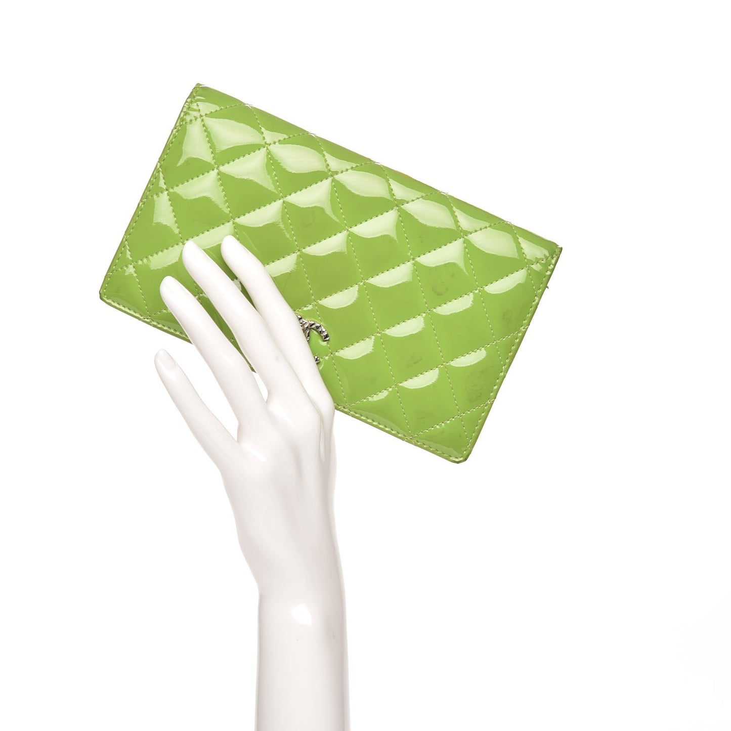 Patent Quilted Brilliant Yen Wallet Green