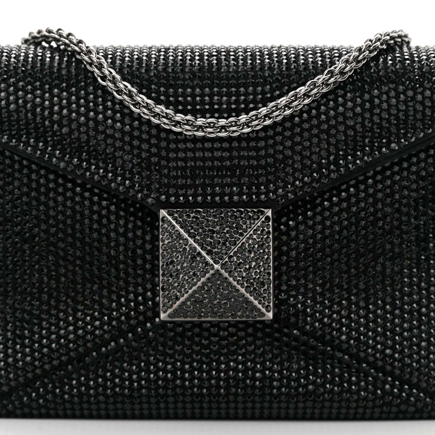 Crystal Suede Embellished Small One Stud Clutch With Chain Black
