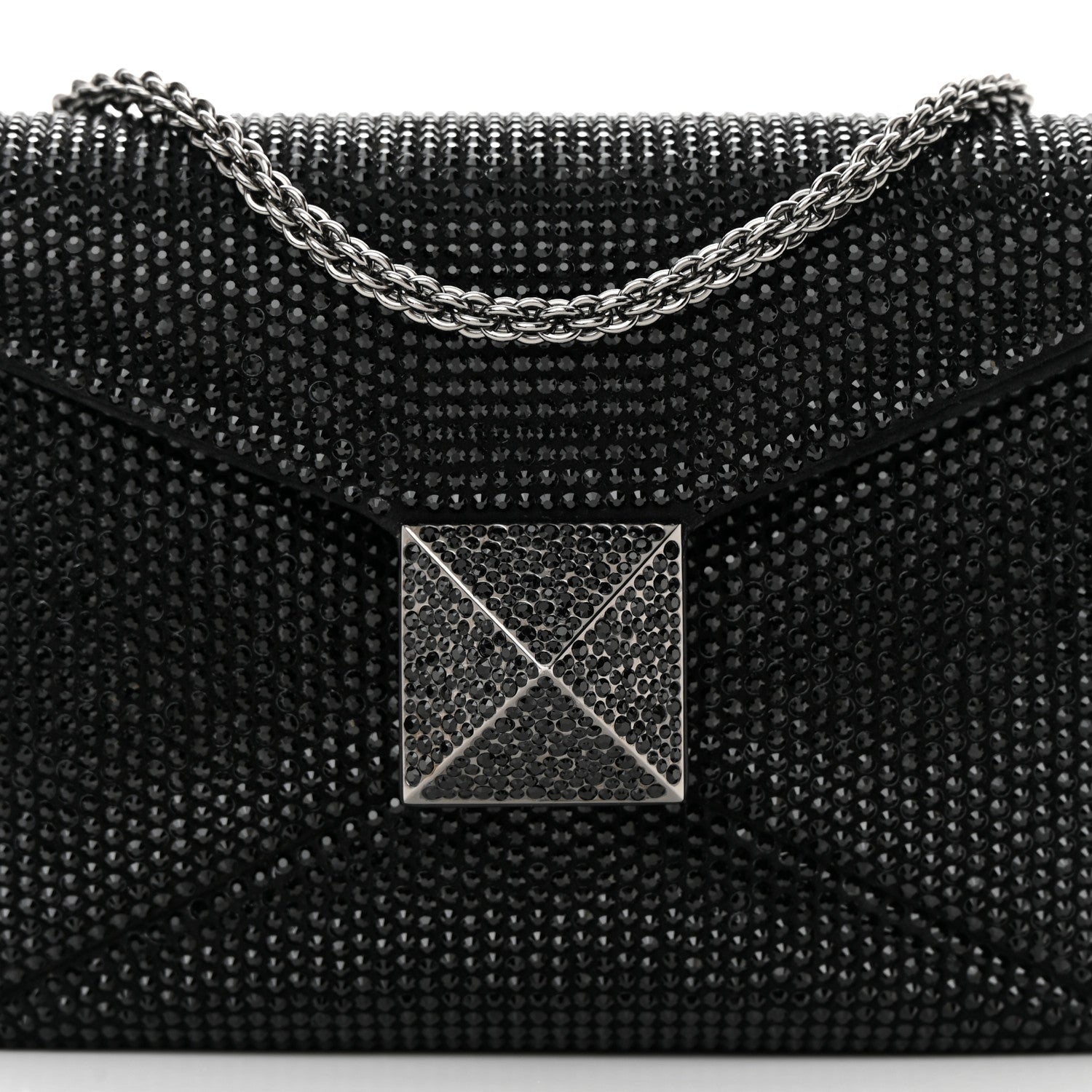 Valentino Garavani Crystal Suede Embellished Small One Stud Clutch With Chain Black 7 of 11