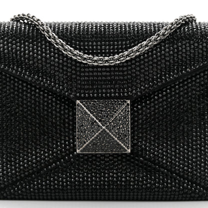 Valentino Garavani Crystal Suede Embellished Small One Stud Clutch With Chain Black 7 of 11
