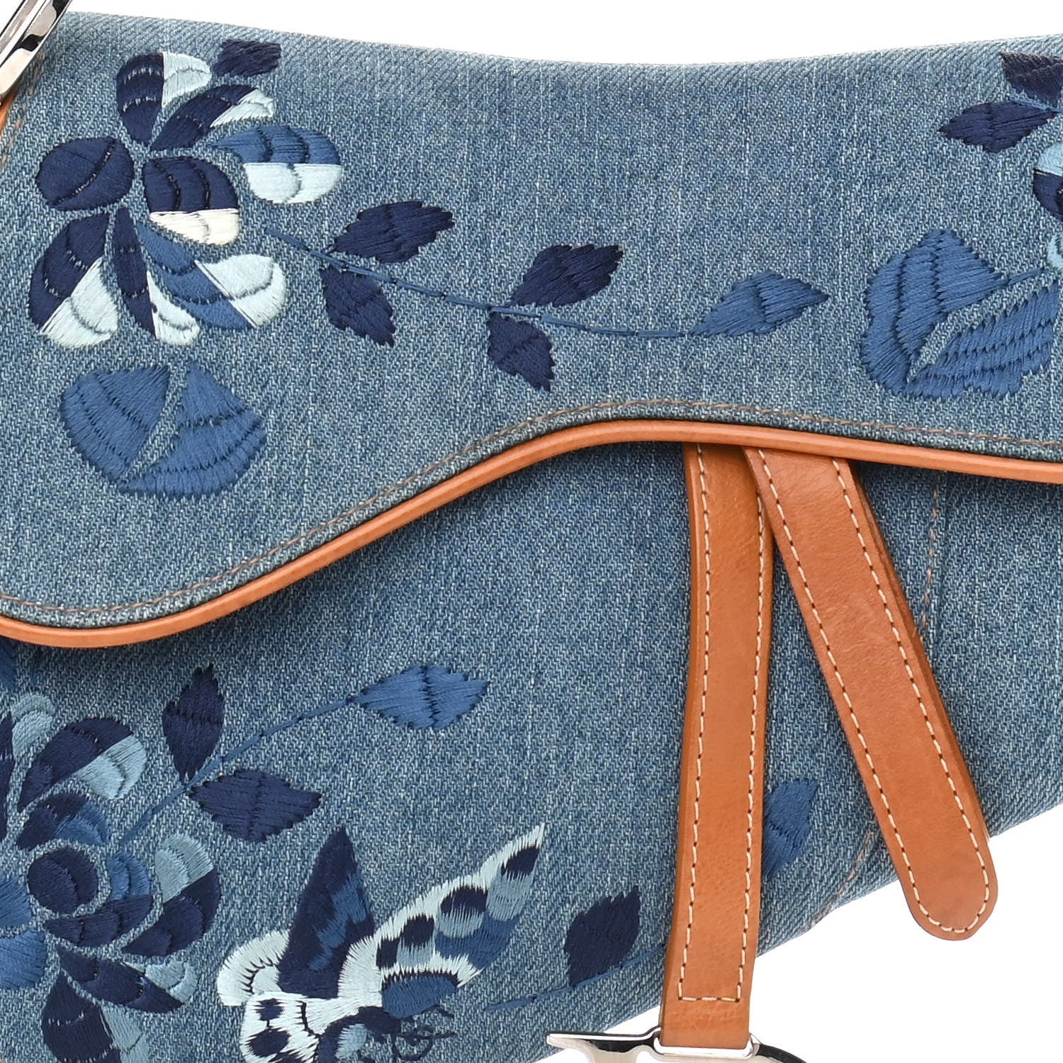 Christian Dior Denim Embroidered Saddle Bag Blue 10 of 10