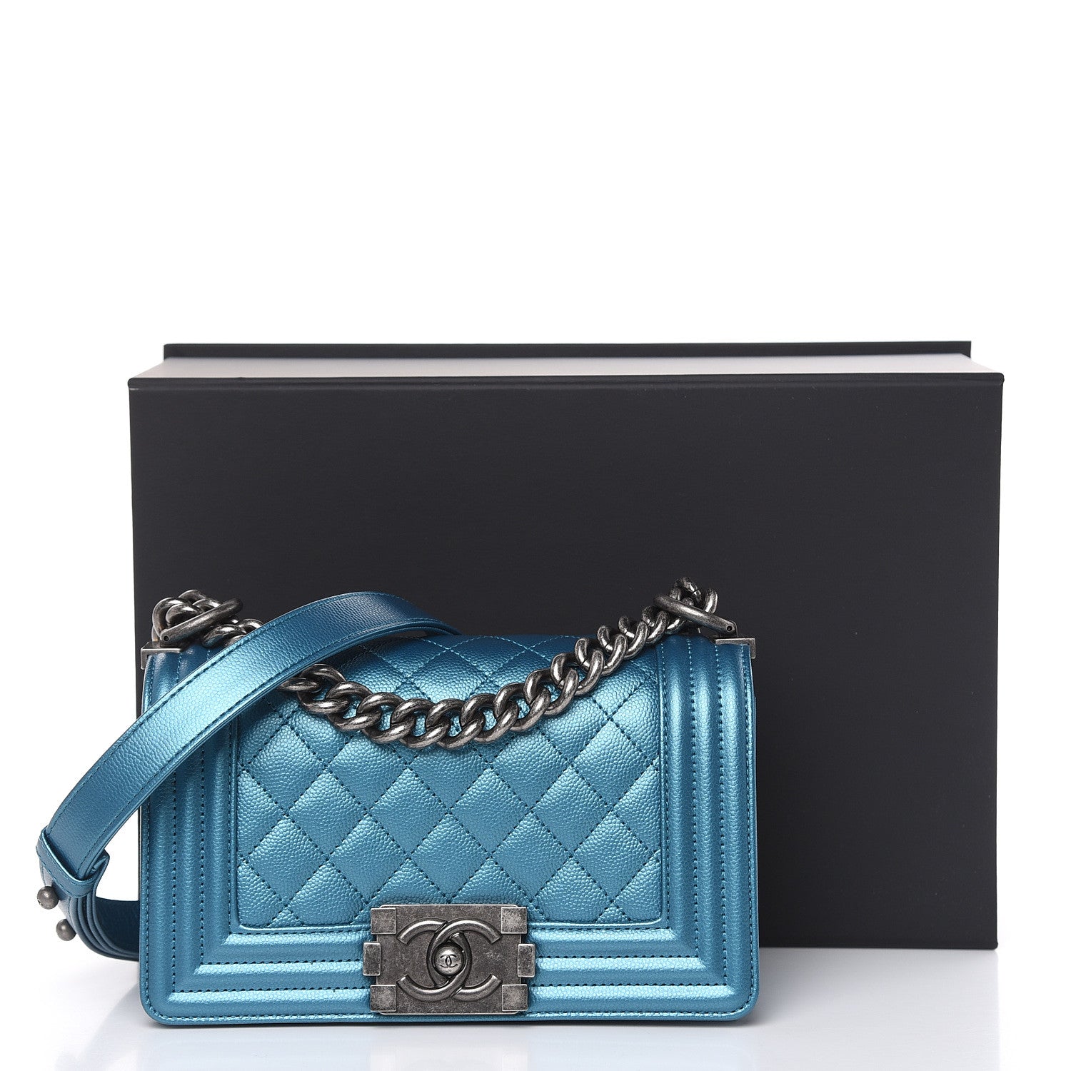 Chanel Metallic Caviar Quilted Small Boy Flap Blue 10 of 10