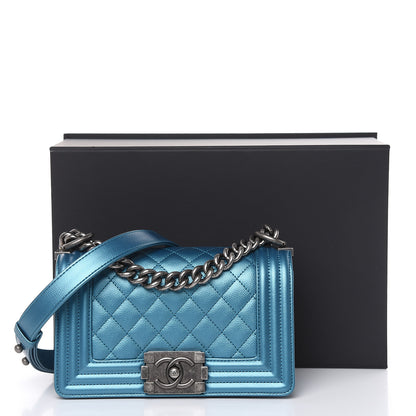 Chanel Metallic Caviar Quilted Small Boy Flap Blue 10 of 10
