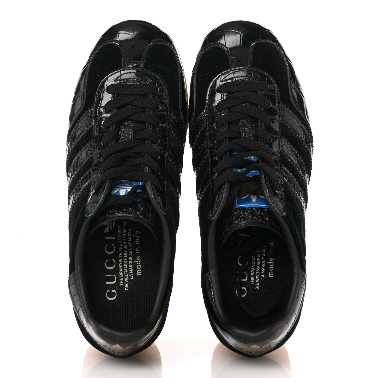 X ADIDAS Velvet Crocodile Embossed Gazelle Wedge Sneakers 36.5 Black