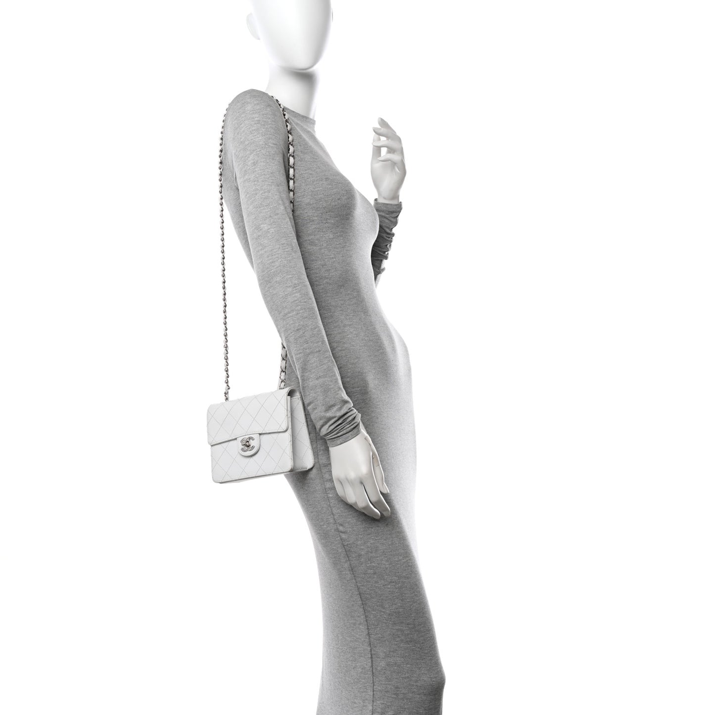 Caviar Quilted Mini Square Flap White