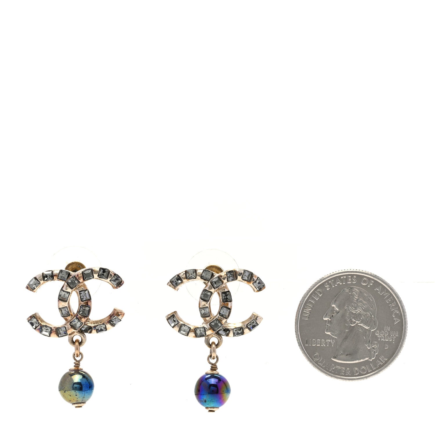 Chanel Crystal CC Drop Earrings Blue 2 of 4