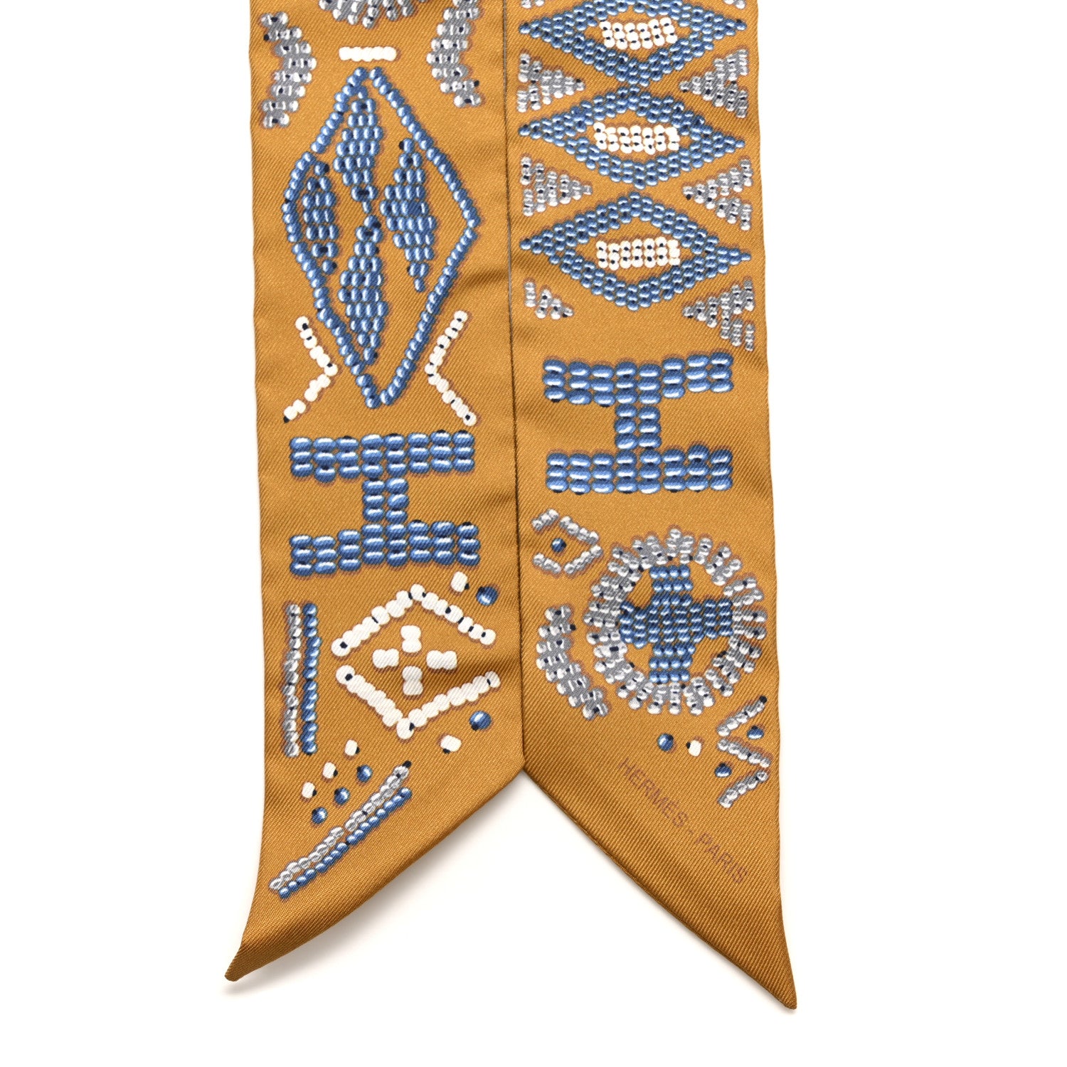 Hermes Silk Kelly En Perles Twilly Miel Bleu Jean Cream 1764943