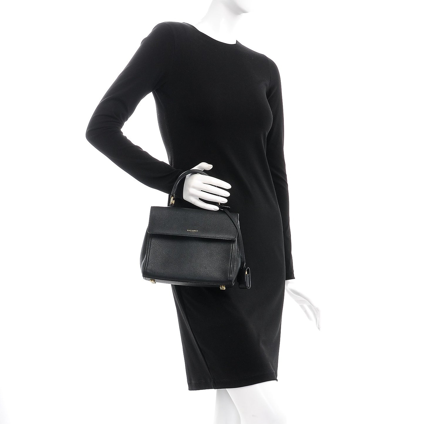 Grained Calfskin Small Moujik Top Handle Bag Black