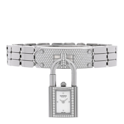 Hermes Stainless Steel Diamond Pave 16mm Kelly Quartz Watch 2 of 6