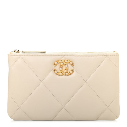 Chanel Goatskin Quilted Small Chanel 19 Pouch White 1 of 7