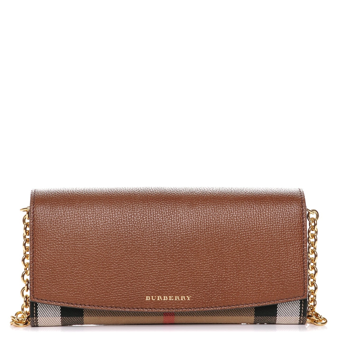 Grainy Calfskin House Check Henley Wallet On Chain Tan