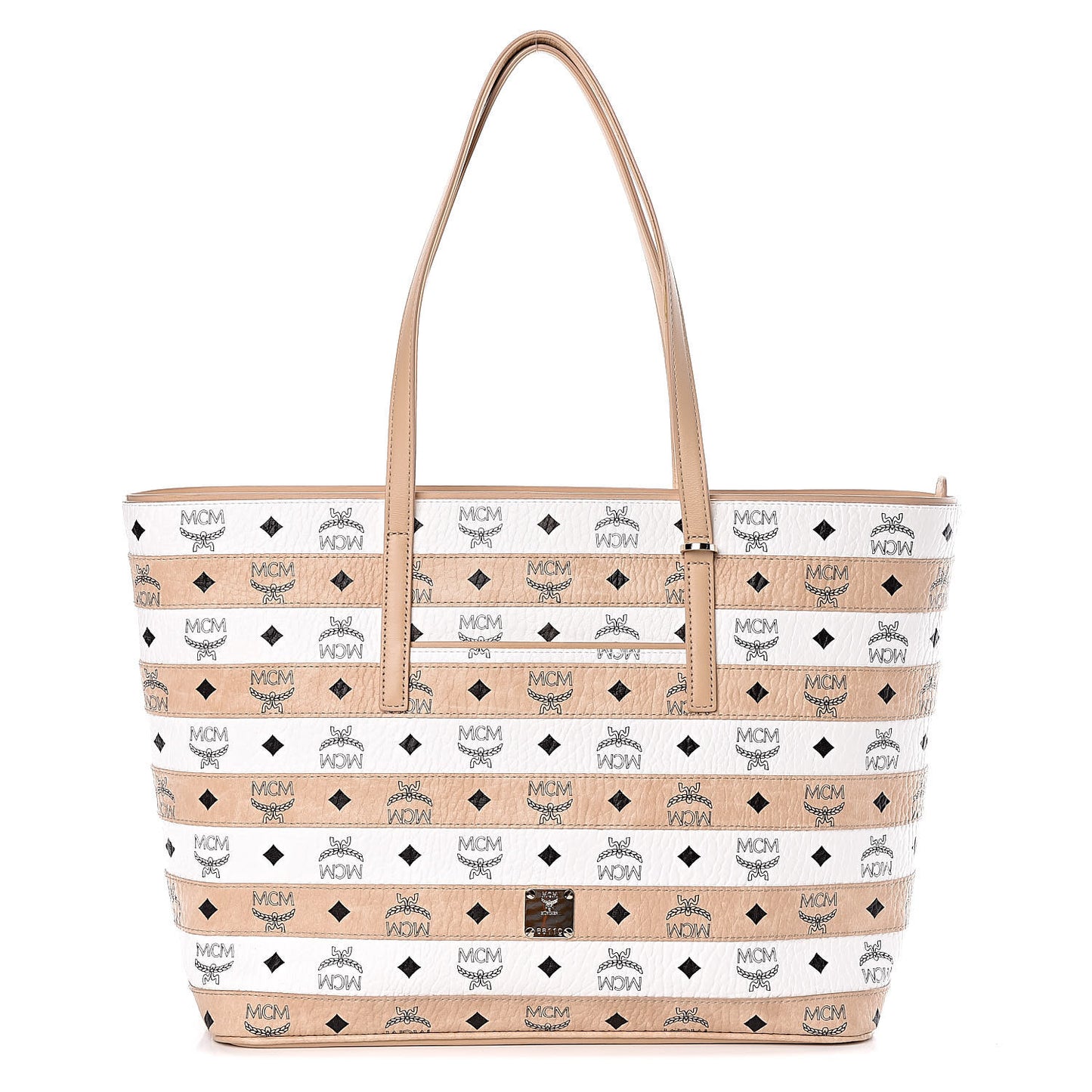Visetos Striped Medium Anya Shopper Tote White Beige
