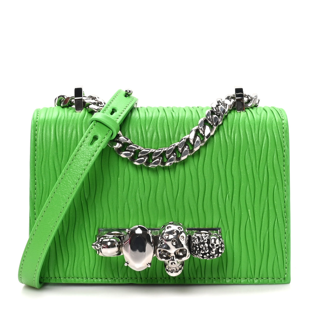 Lambskin Pleated Knuckle Shoulder Bag Green