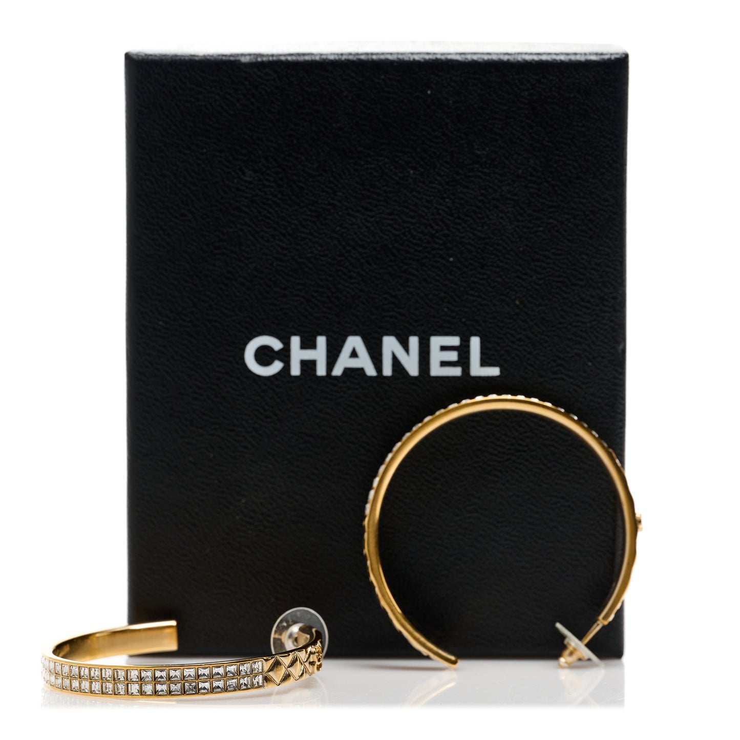 Crystal Quilted CC Hoop Earrings Gold