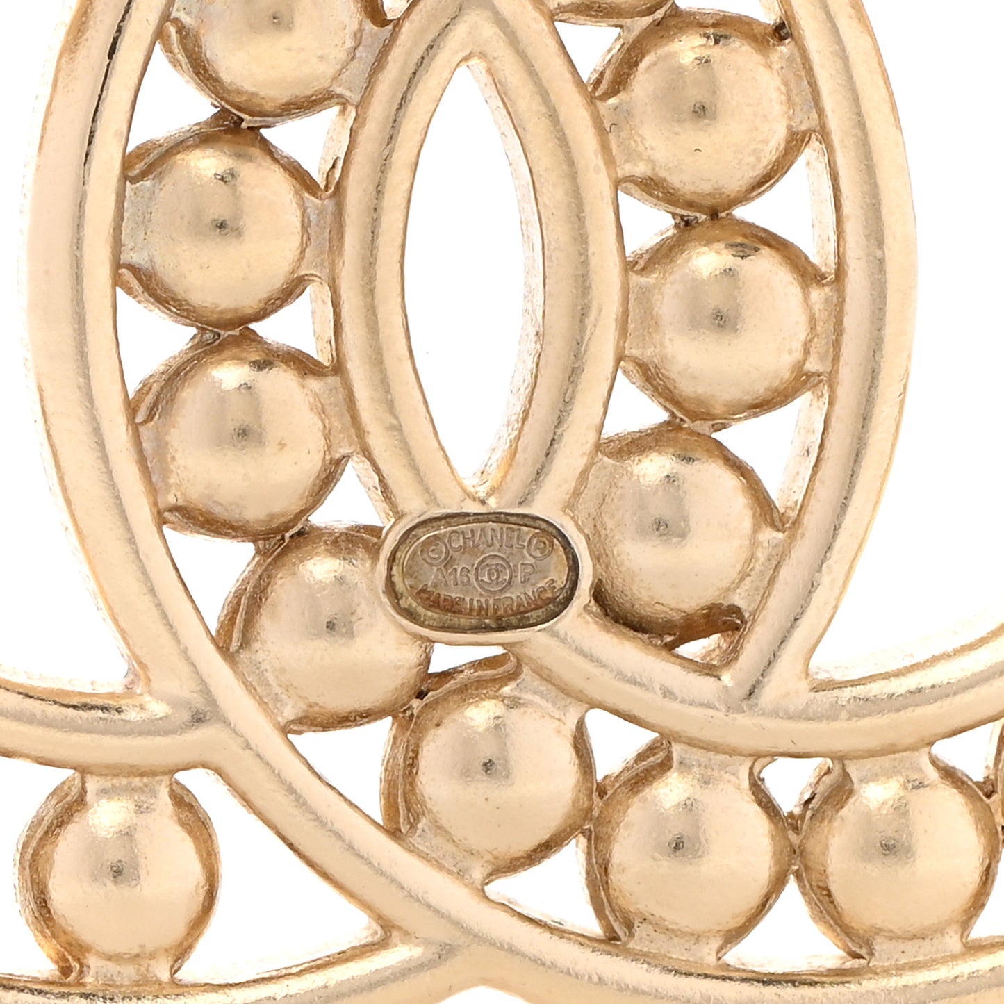Pearl Crystal Baguette CC Brooch Gold
