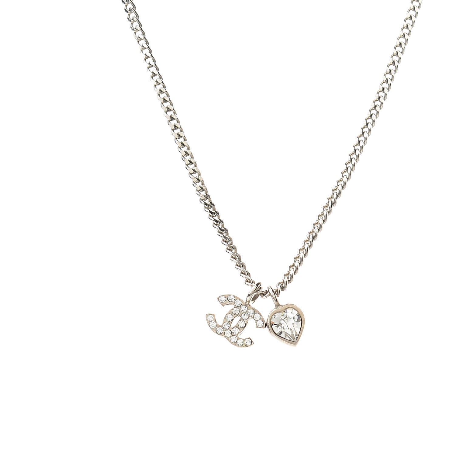 Chanel Crystal Mini Heart CC Necklace Silver 503670 – FASHIONPHILE