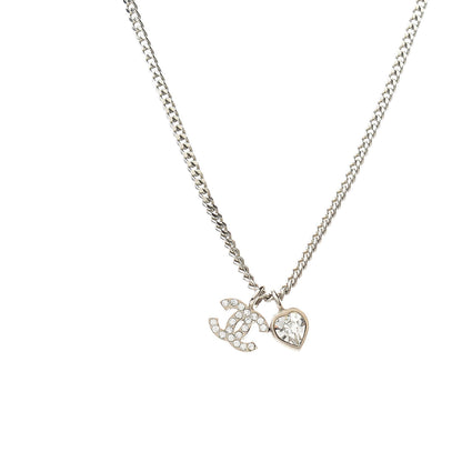 Chanel Crystal Mini Heart CC Necklace Silver 5 of 5