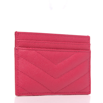 Saint Laurent Grain De Poudre Matelasse Chevron Monogram Credit Card Case Fresh Fuxia 2 of 7