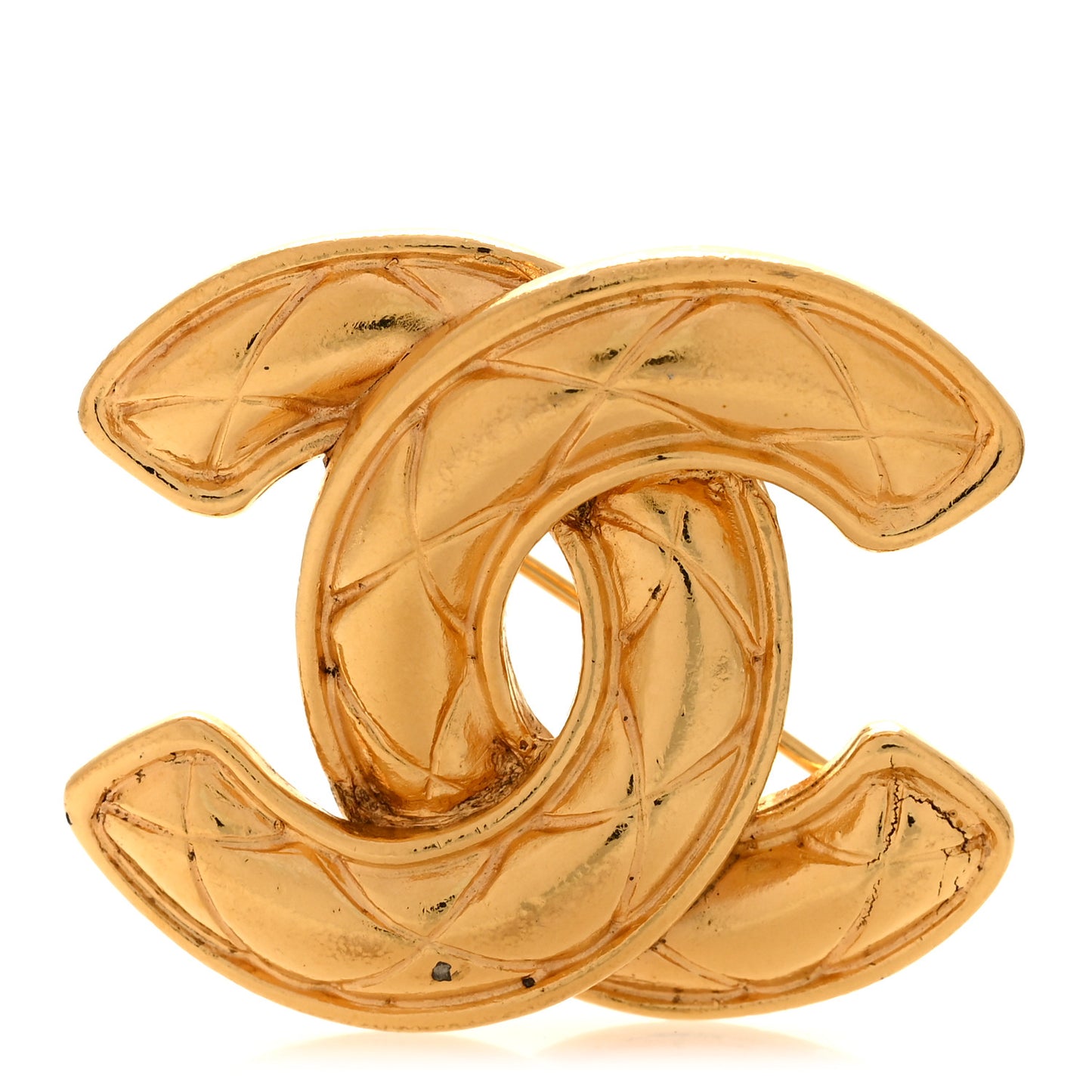 Metal Quilted Large CC Brooch Gold