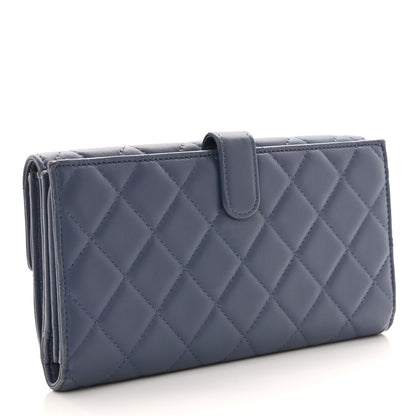 Chanel Lambskin Quilted Long Flap Wallet Blue 3 of 9