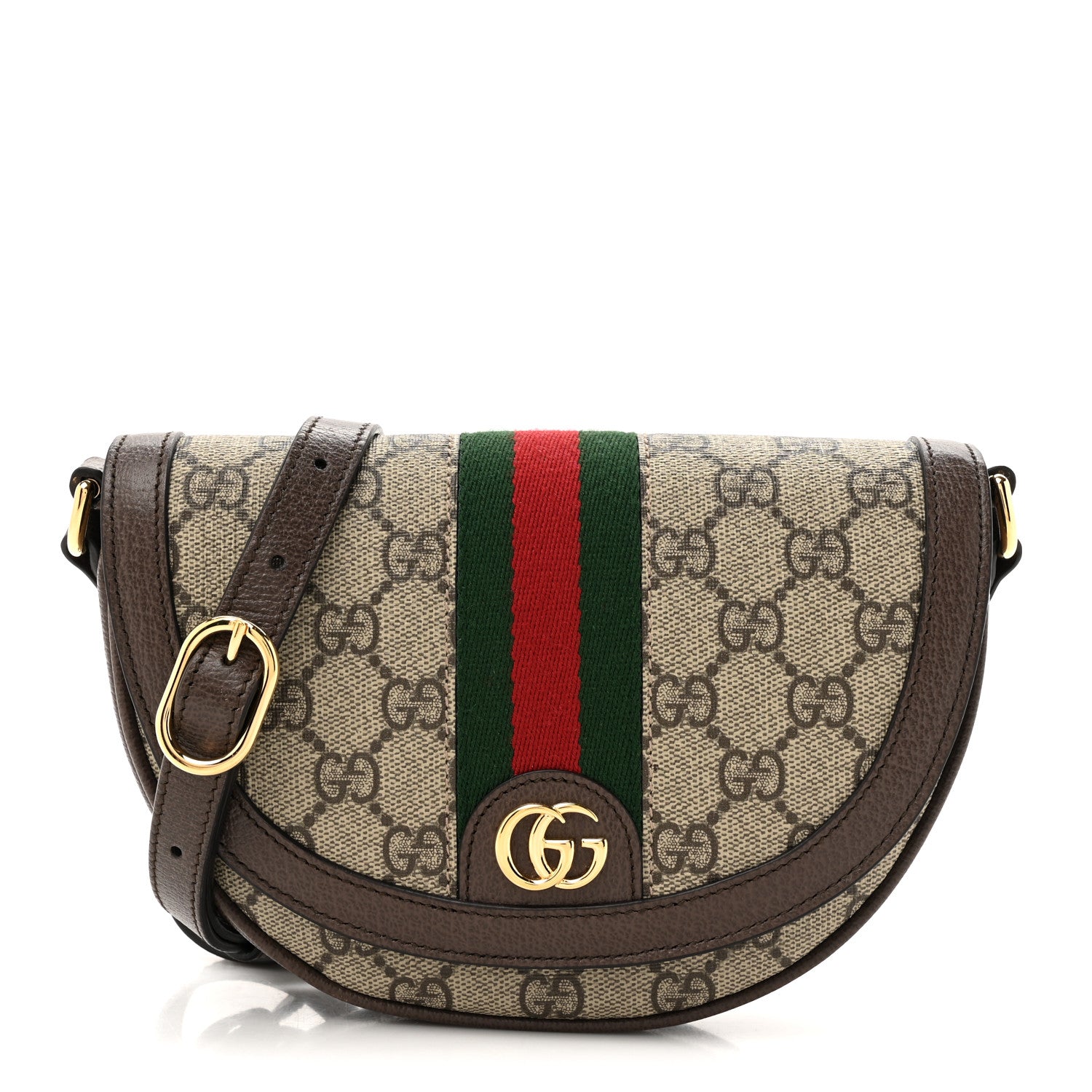 Gucci GG Supreme Monogram Textured Dollar Calfskin Web Mini Ophidia Flap Shoulder Bag Beige Ebony New Acero 1 of 11