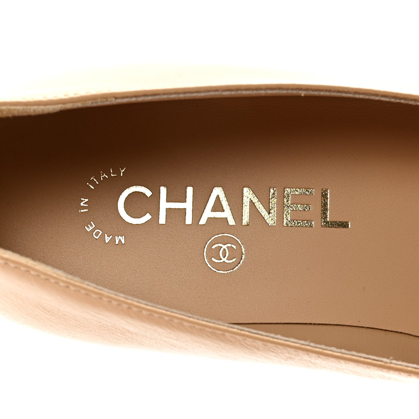 Lambskin Grosgrain Pointed Toe CC Ballet Flats 38 Beige Black
