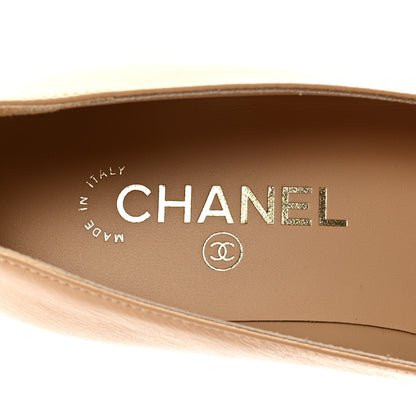 Chanel Lambskin Grosgrain Pointed Toe CC Ballet Flats 38 Beige Black 8 of 9