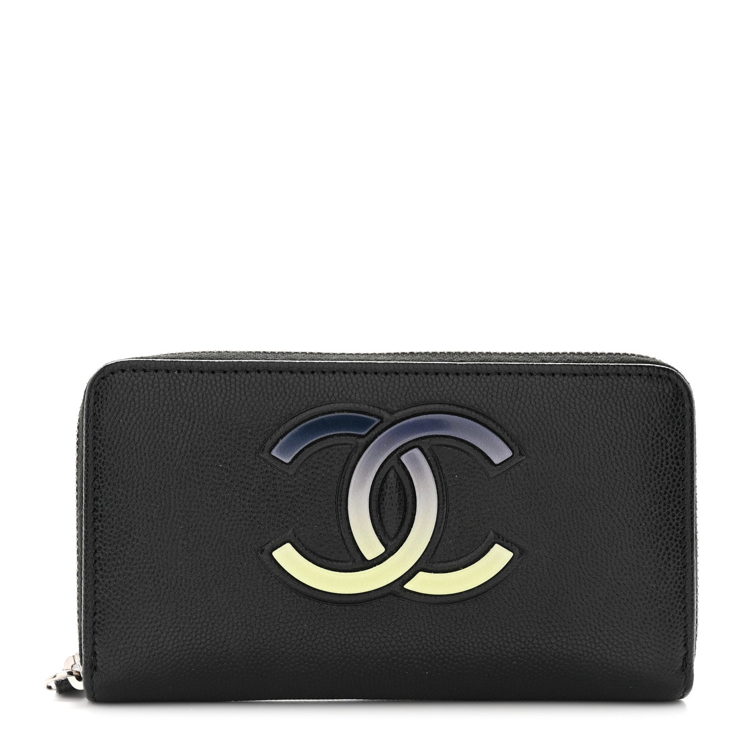 Chanel Caviar CC Small Zip Around Wallet Black Blue Green 1 of 9
