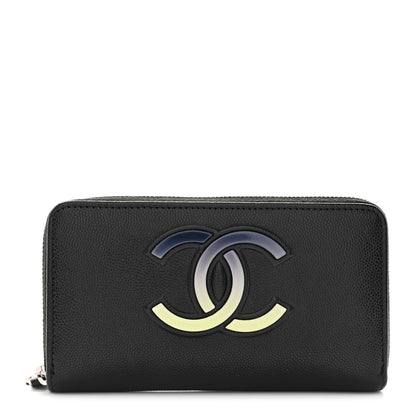 Chanel Caviar CC Small Zip Around Wallet Black Blue Green 1 of 9