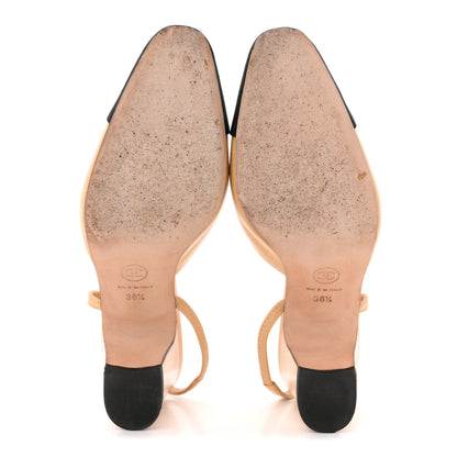 Chanel Goatskin Grosgrain Cap Toe CC Slingback Pumps 36.5 Beige Black 6 of 13