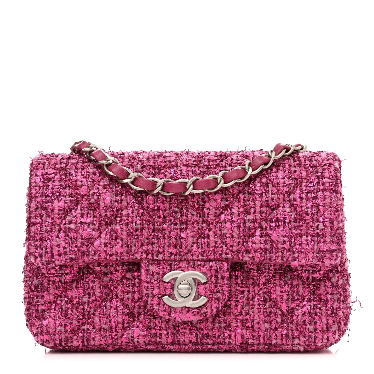 Metallic Tweed Quilted Mini Rectangular Flap Pink