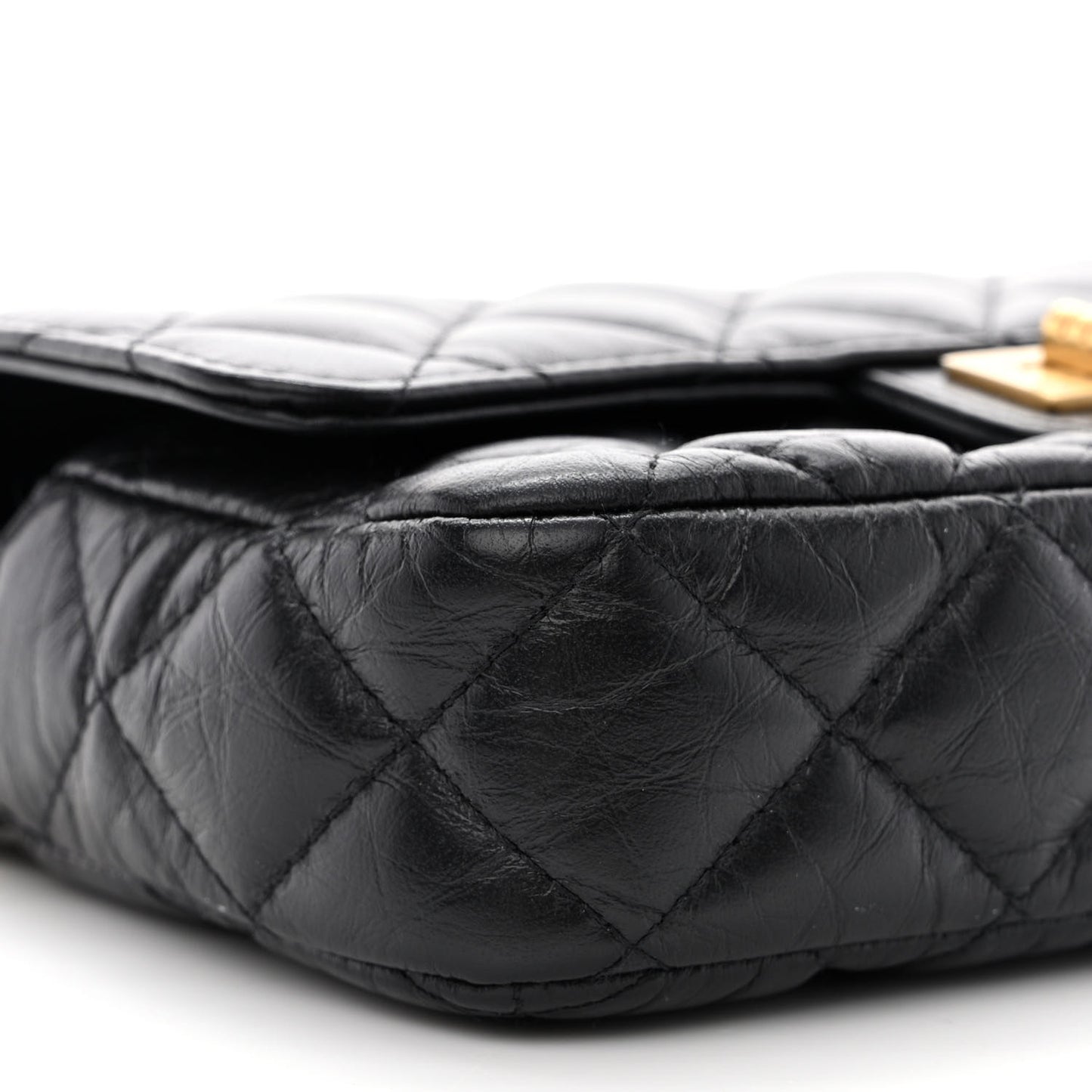 Aged Calfskin Quilted Reissue 2.55 Phone Holder With Chain Black