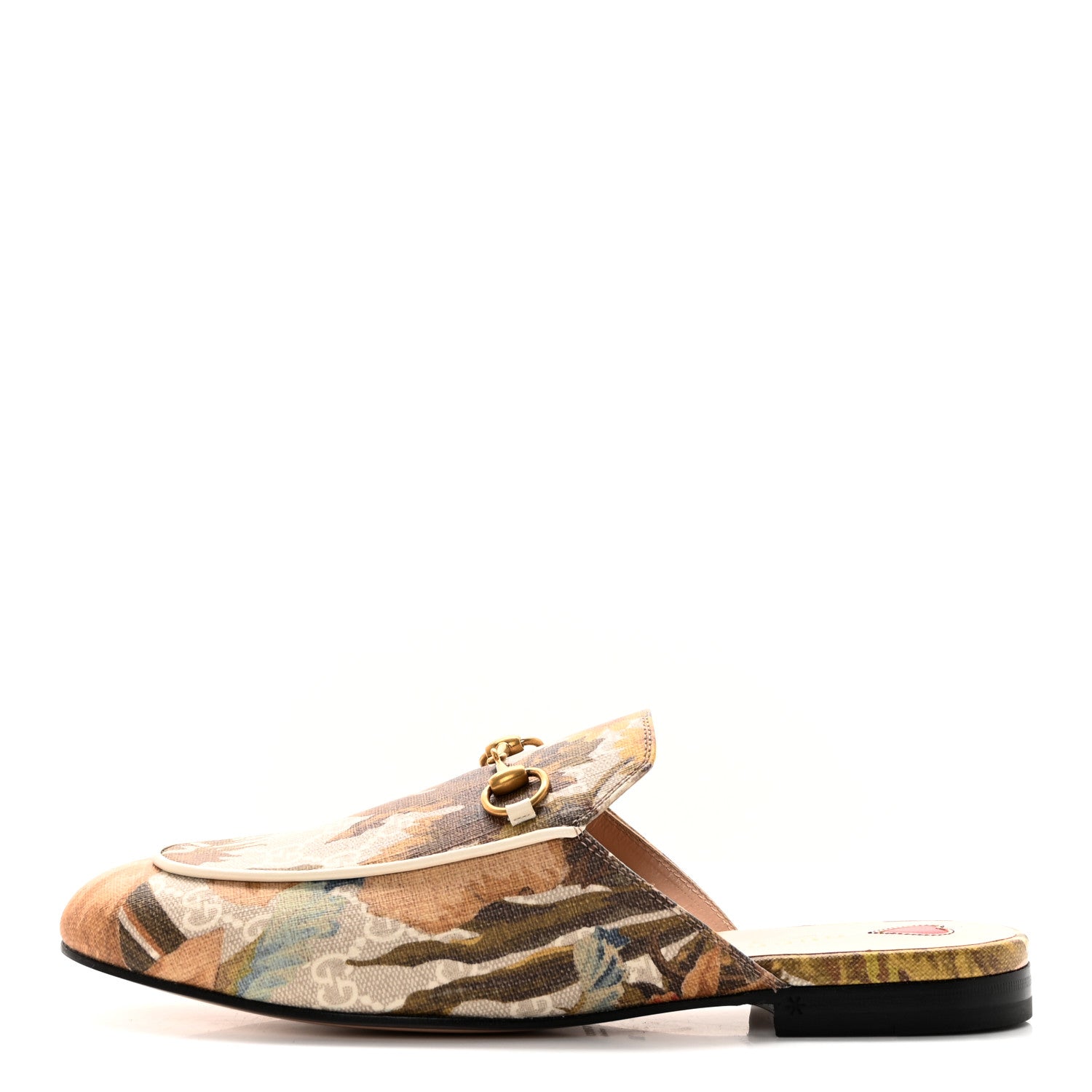 Gucci GG Supreme Monogram Malaga Kid Water Flora Womens Princetown Slippers 39 Beige White Multicolor Mystic White 1 of 12