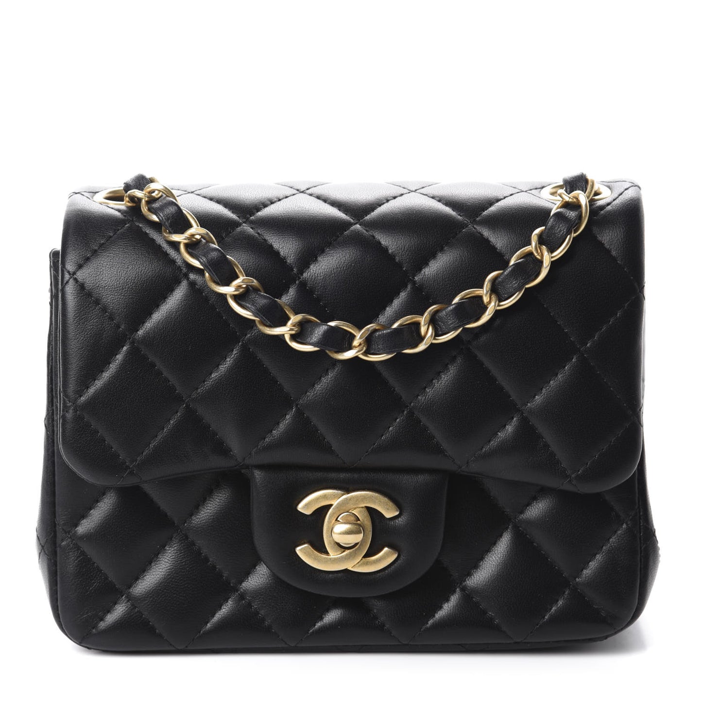 Lambskin Quilted Mini Square Flap Black