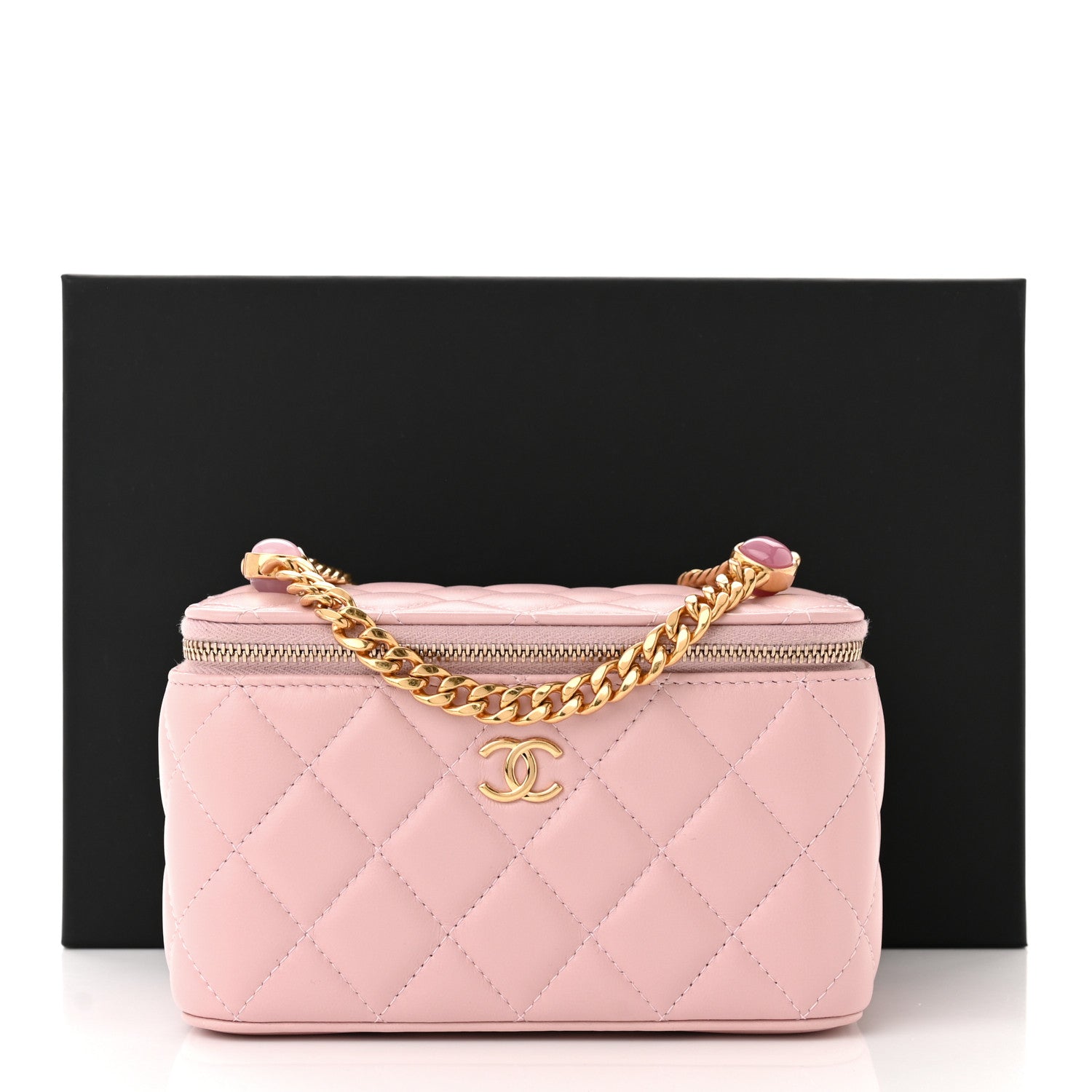 Chanel Lambskin Resin Quilted Vanity Case With Chain Light Pink 11 of 11