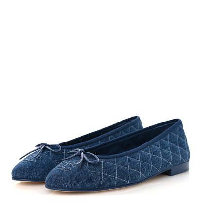 Chanel Washed Denim Quilted Cap Toe CC Ballerina Flats 40.5 Blue 4 of 11