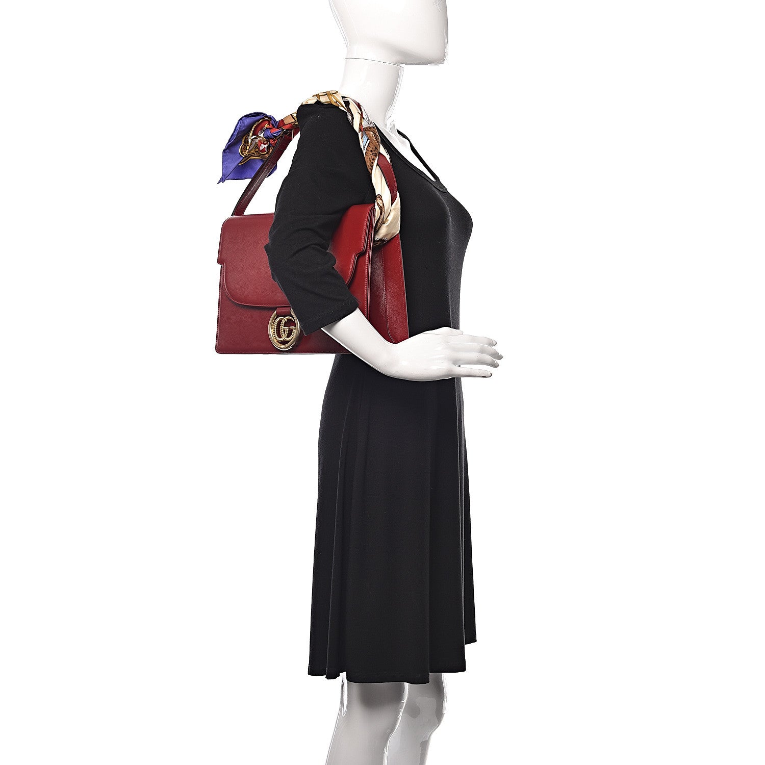 Gucci Textured Calfskin Silk Scarf Medium Torchon GG Ring Shoulder Bag Red 2 of 10