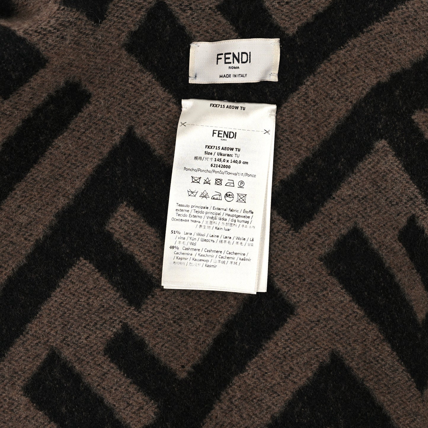 Wool Cashmere FF Print Poncho Tobacco Black