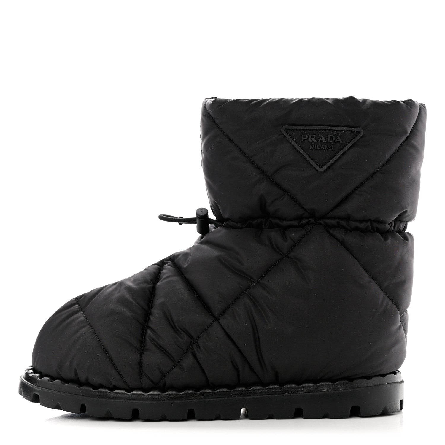 Prada Re-Nylon Piuma Triangle Logo Padded Drawcord 20mm Snow Boots 38.5 Black 1 of 9