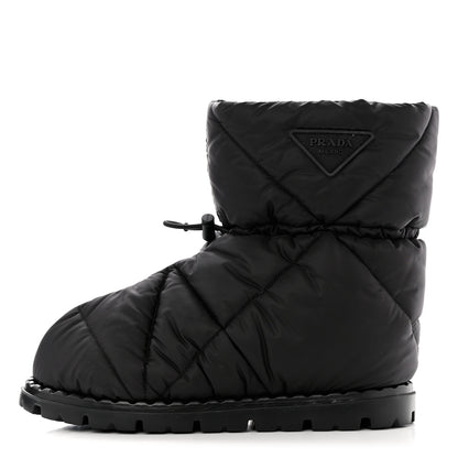Prada Re-Nylon Piuma Triangle Logo Padded Drawcord 20mm Snow Boots 38.5 Black 1 of 9