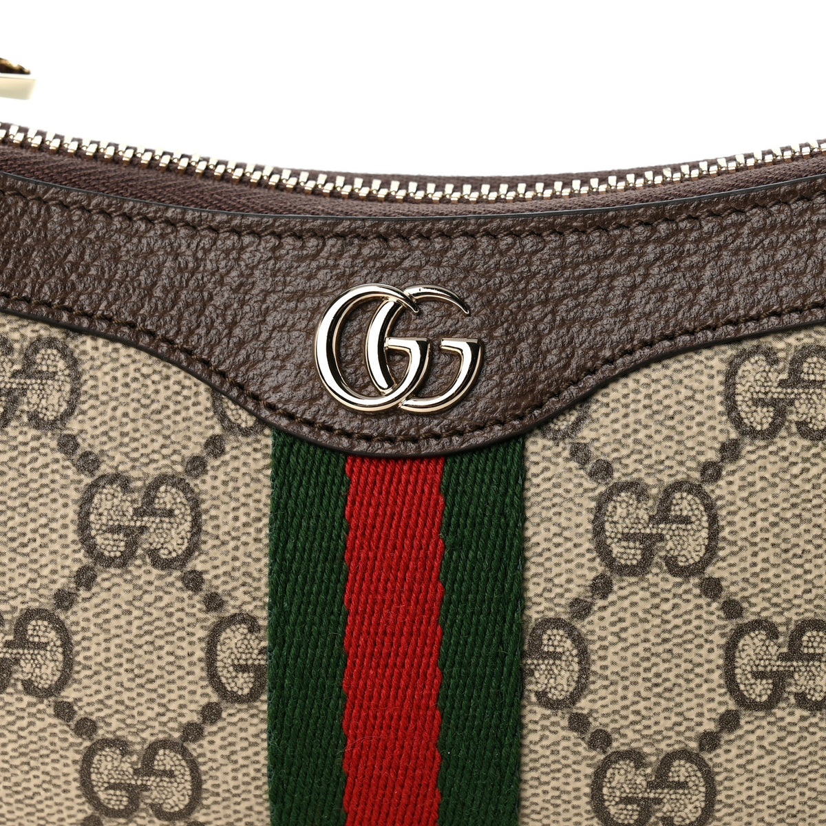 Gucci GG Supreme Monogram Textured Dollar Calfskin Web Mini Ophidia Shoulder Bag Beige Ebony New Acero 7 of 9
