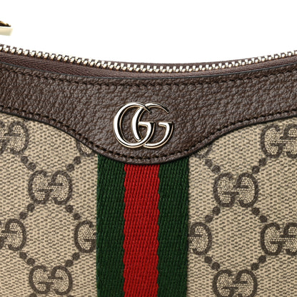 Gucci GG Supreme Monogram Textured Dollar Calfskin Web Mini Ophidia Shoulder Bag Beige Ebony New Acero 7 of 9