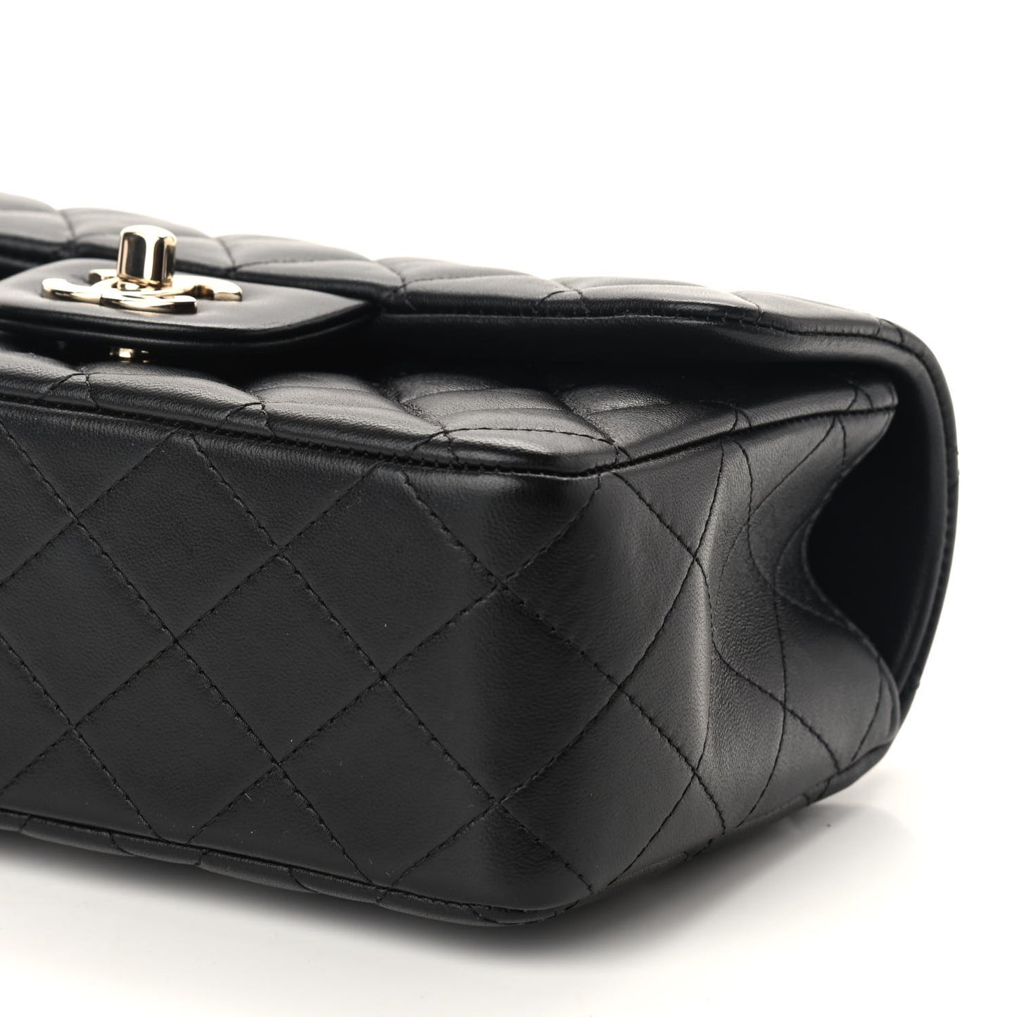 Lambskin Quilted Mini Top Handle Rectangular Flap Black