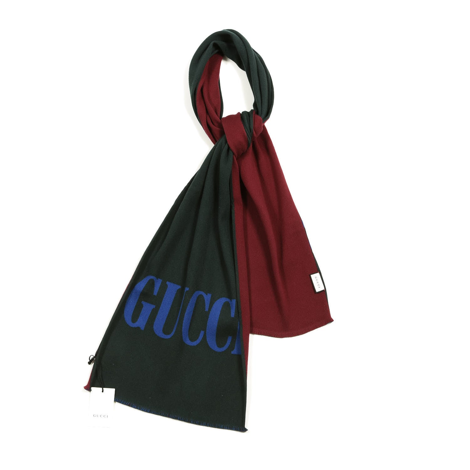 Gucci Wool Silk Guccium Scarf Petroleum Blue Bordeaux 1 of 4
