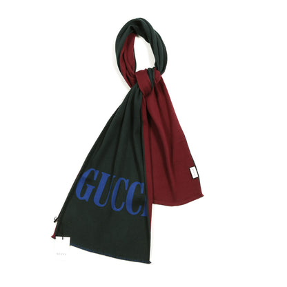Gucci Wool Silk Guccium Scarf Petroleum Blue Bordeaux 1 of 4