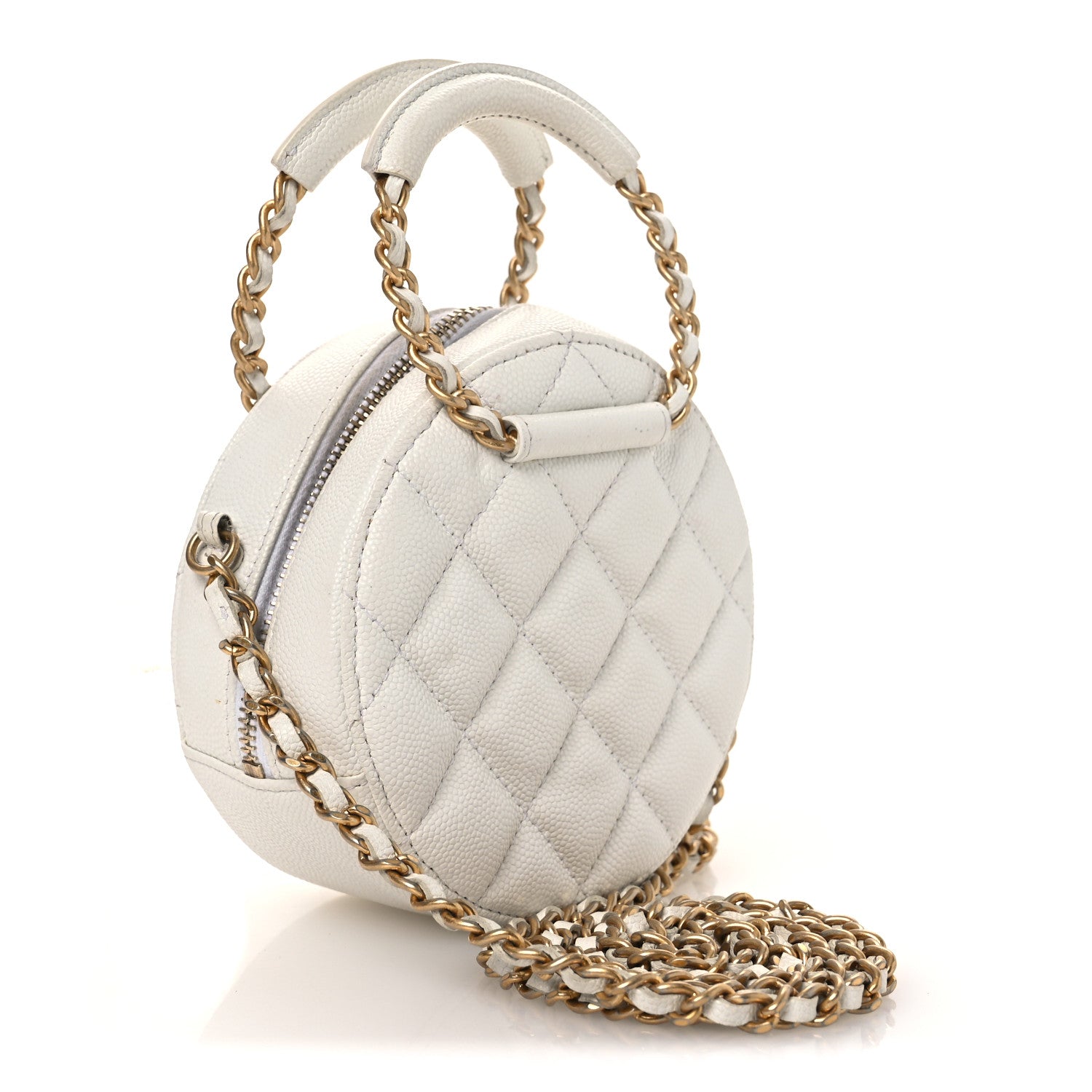 Chanel Caviar Quilted Chain Handle Round Clutch With Chain Bag  White 3 of 13