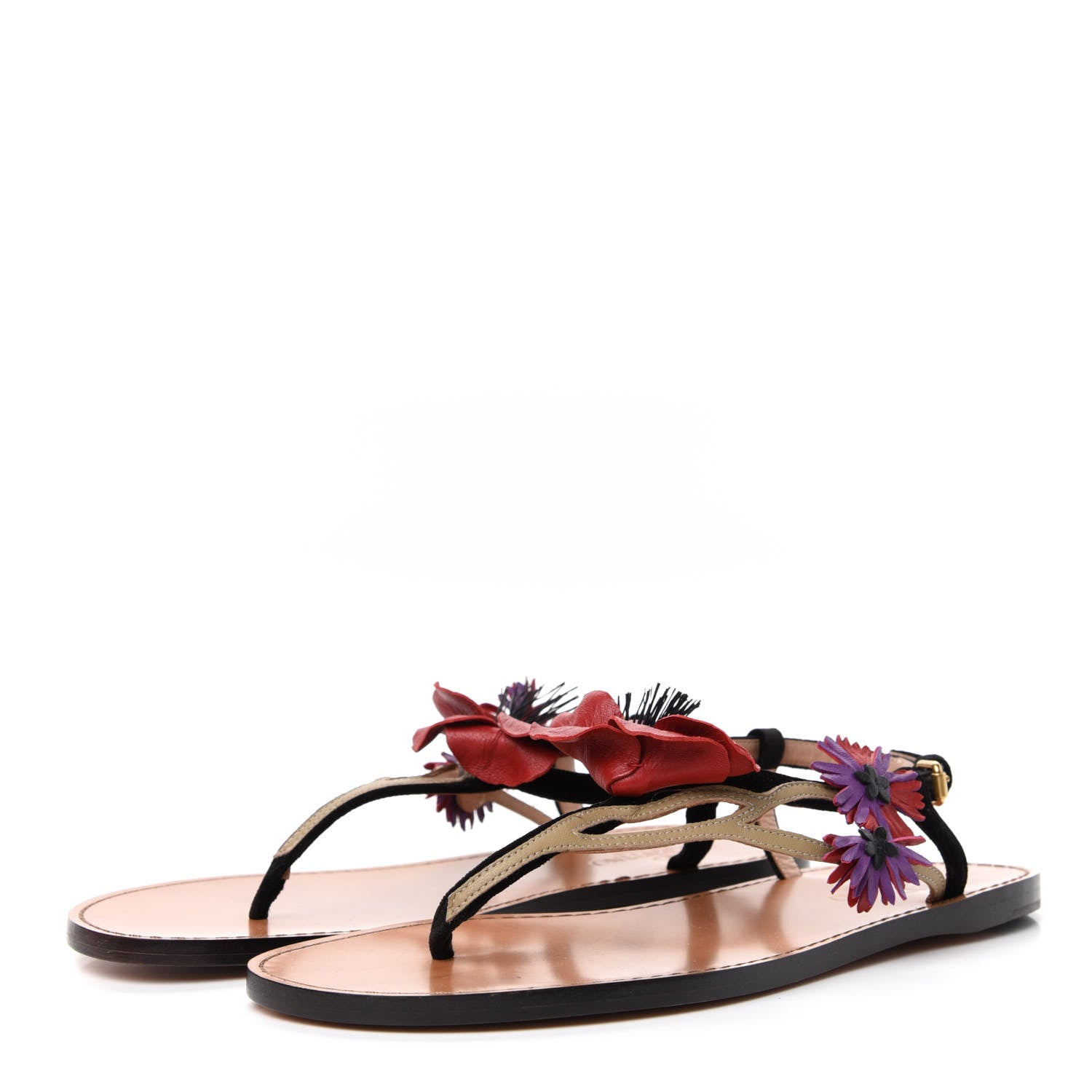 Valentino Garavani Suede Calfskin Slingback Flat Thong Sandals 36 Black 3 of 10