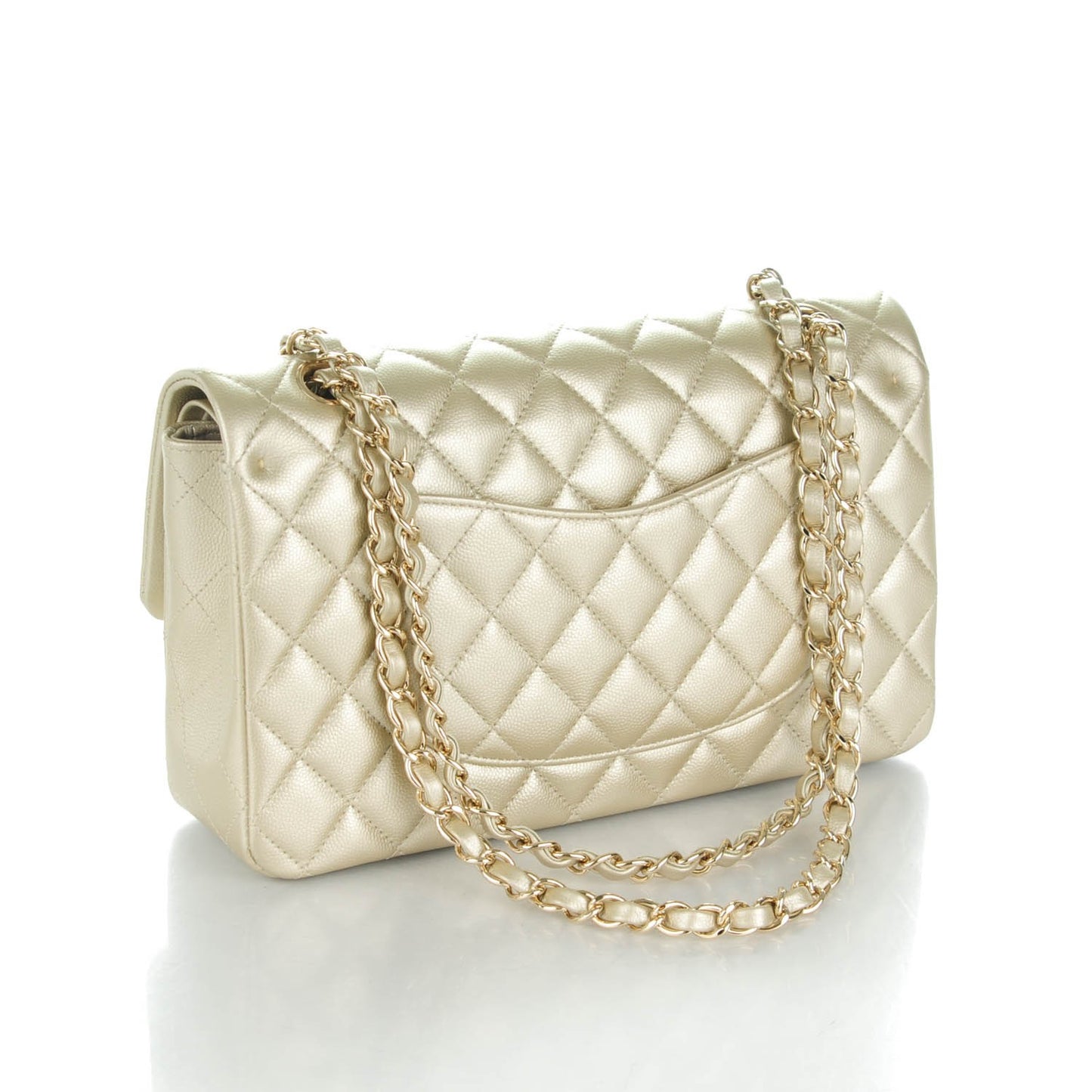 Metallic Caviar Quilted Medium Double Flap Light Gold